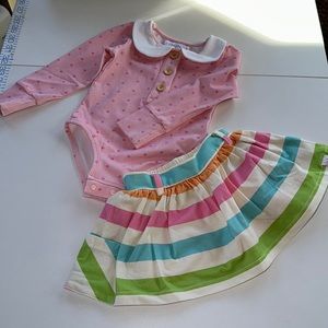 Sweet Honey Polka Dot and Striped Bodysuit and Skirt
